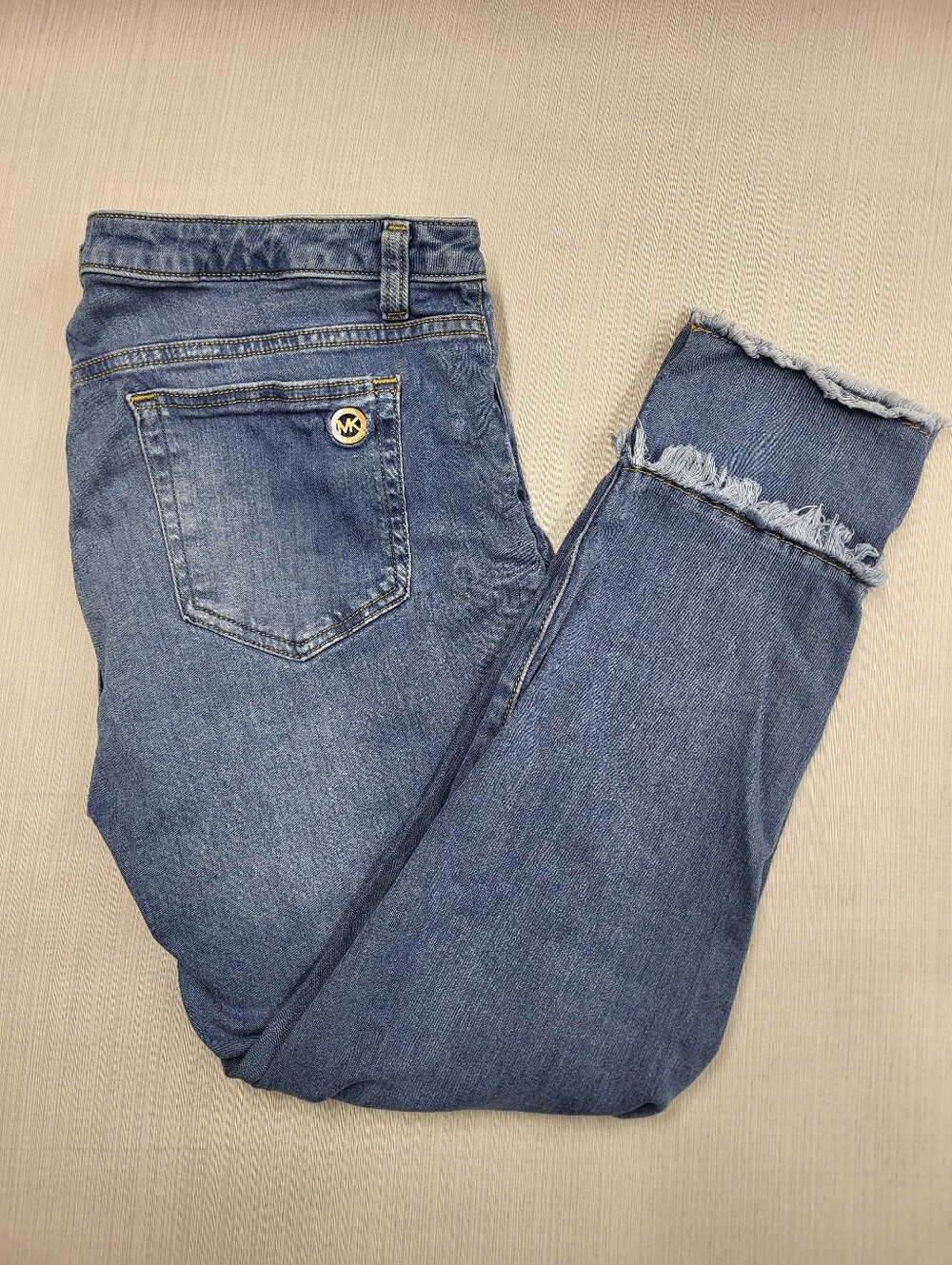 Michael Kors Izzy Skinny Jeans  Womens Size 12 Medium Wash Raw Frayed Hems Jeans